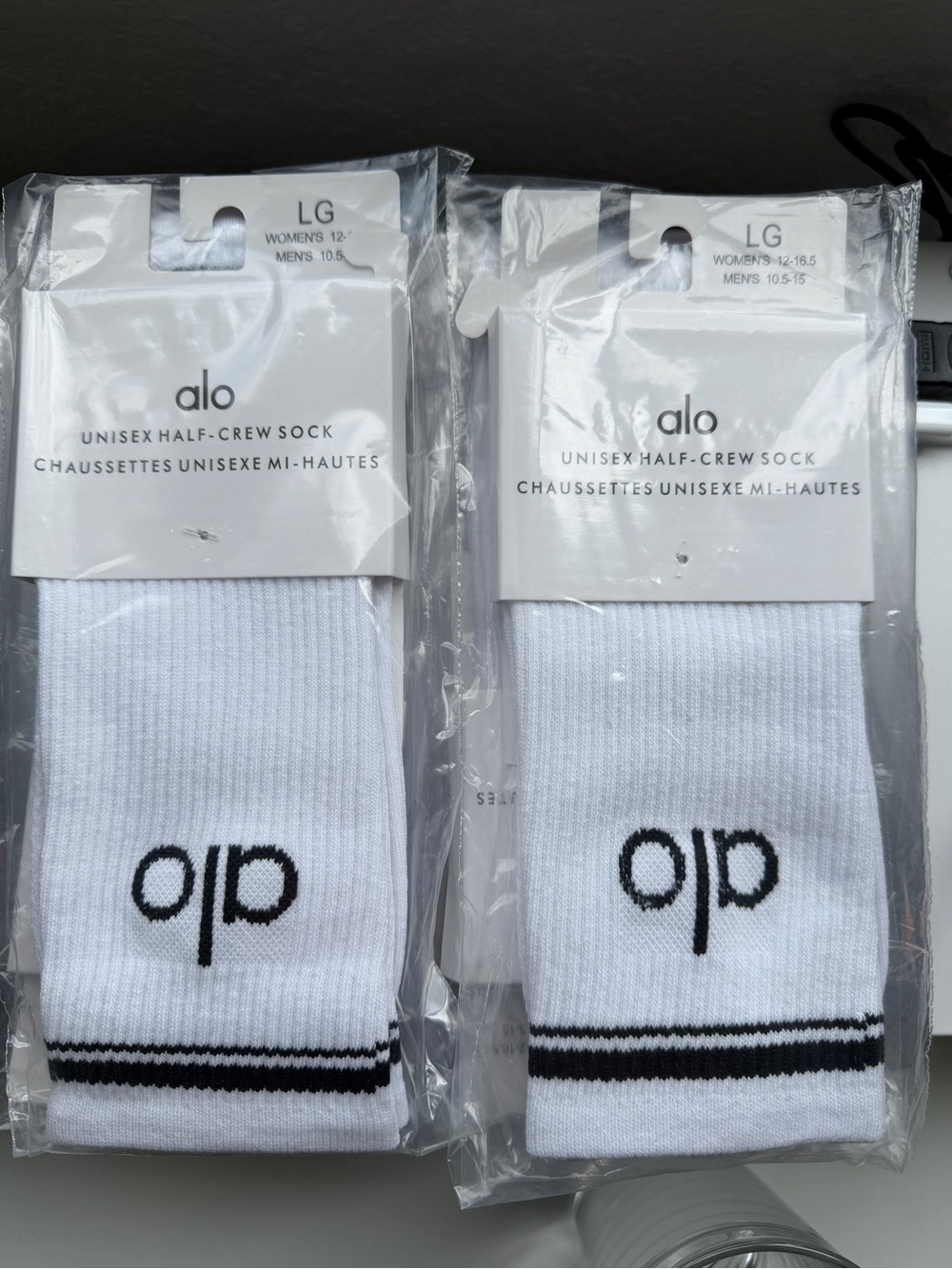 ALO Yoga White Half-Crew Athletic Socks with Black Logo - Set of 2